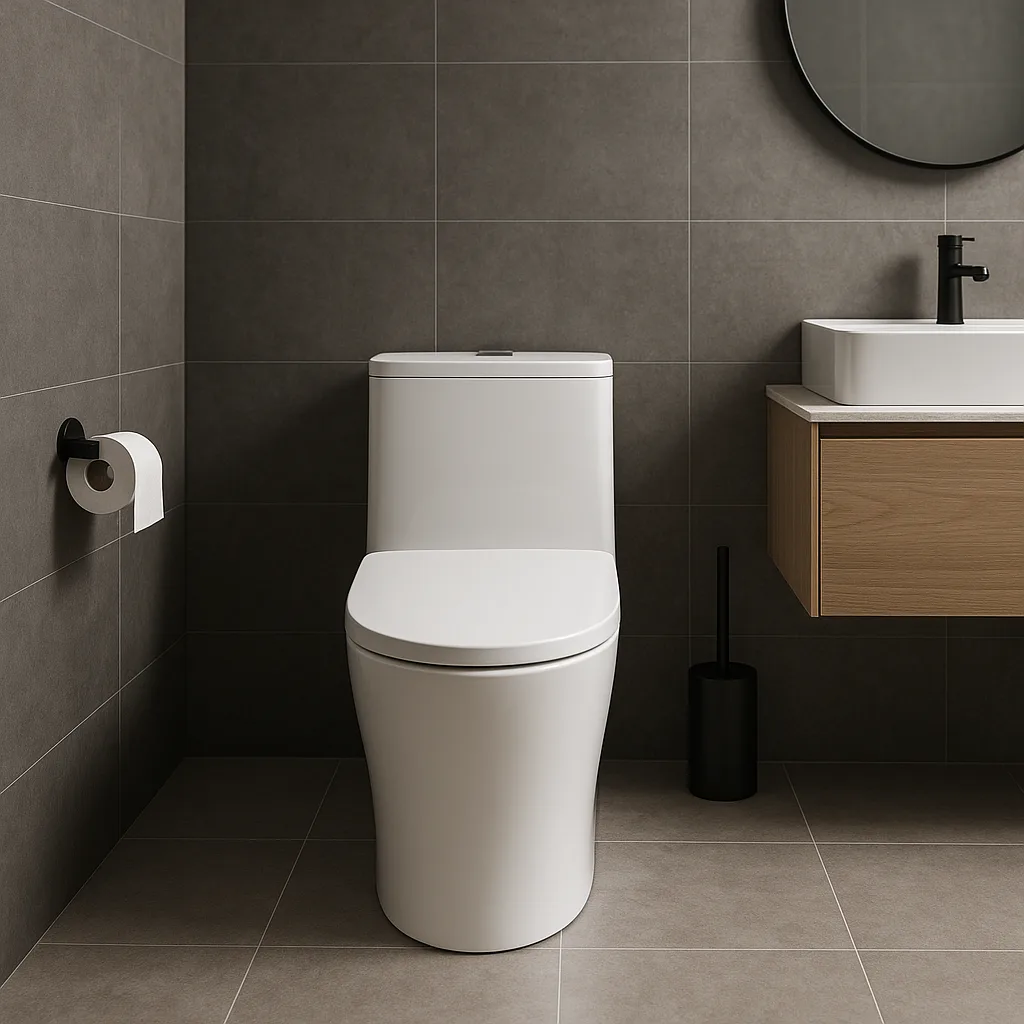Contemporary Bathroom Where a Stylish Toilet Serves