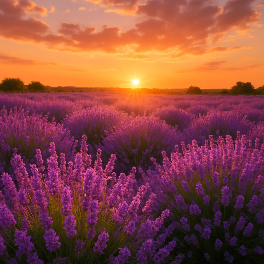 Lively Field of Lavender Adorned with Rich Purple Flowers