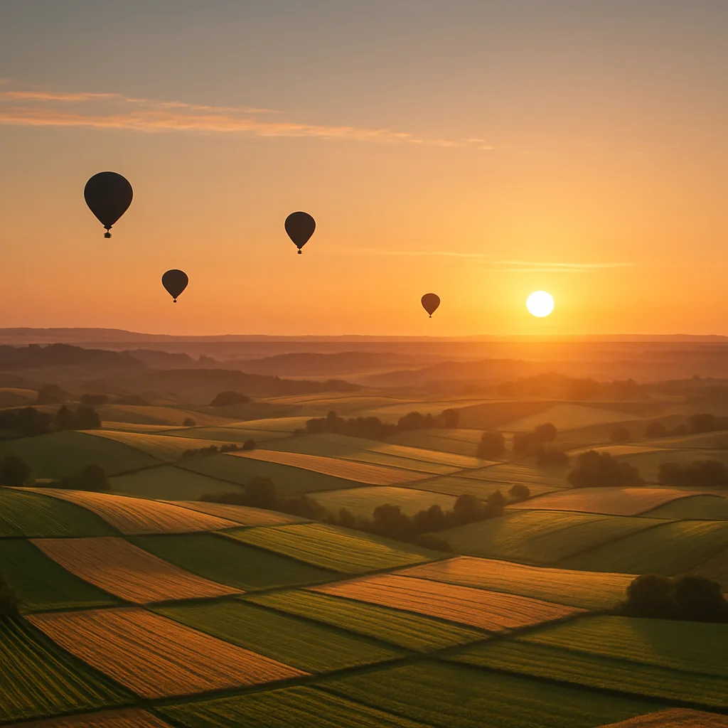 Few Distant Hot Air Balloons Drift Serenely