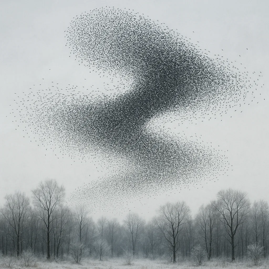 Immense Flock of Starlings Creates Dynamic