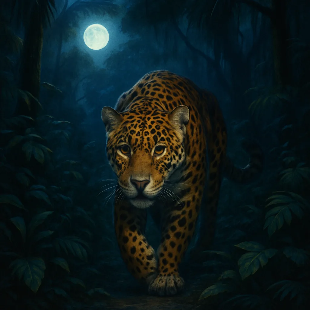 Jaguar Stalking Quietly Within a Vibrant Rainforest