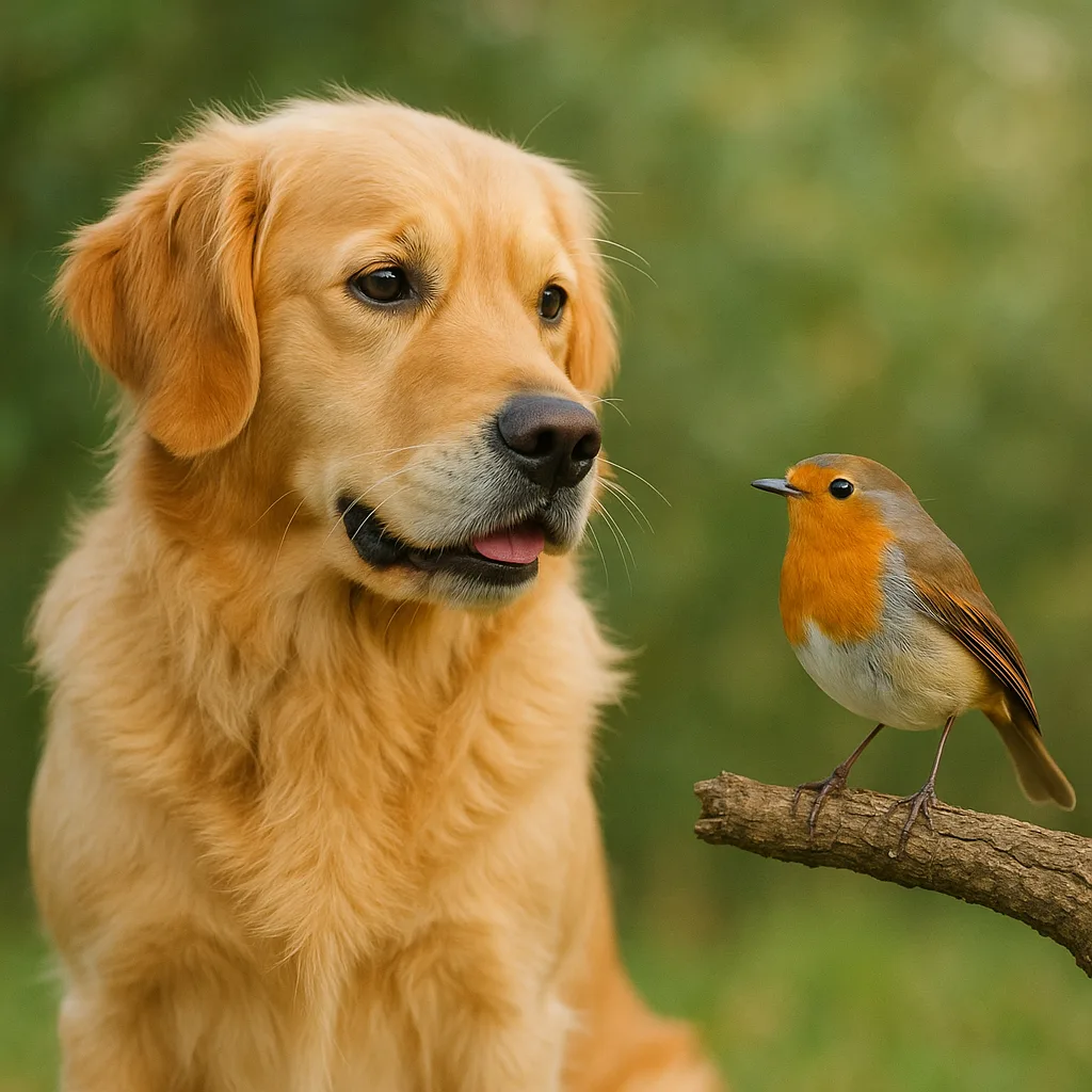 Image Featuring a Dog Alongside a Bird