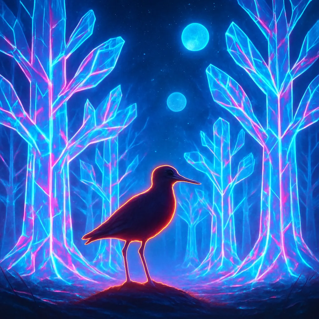 Brightly Rim-lit Redshank Commands the Radial Center of a Forest