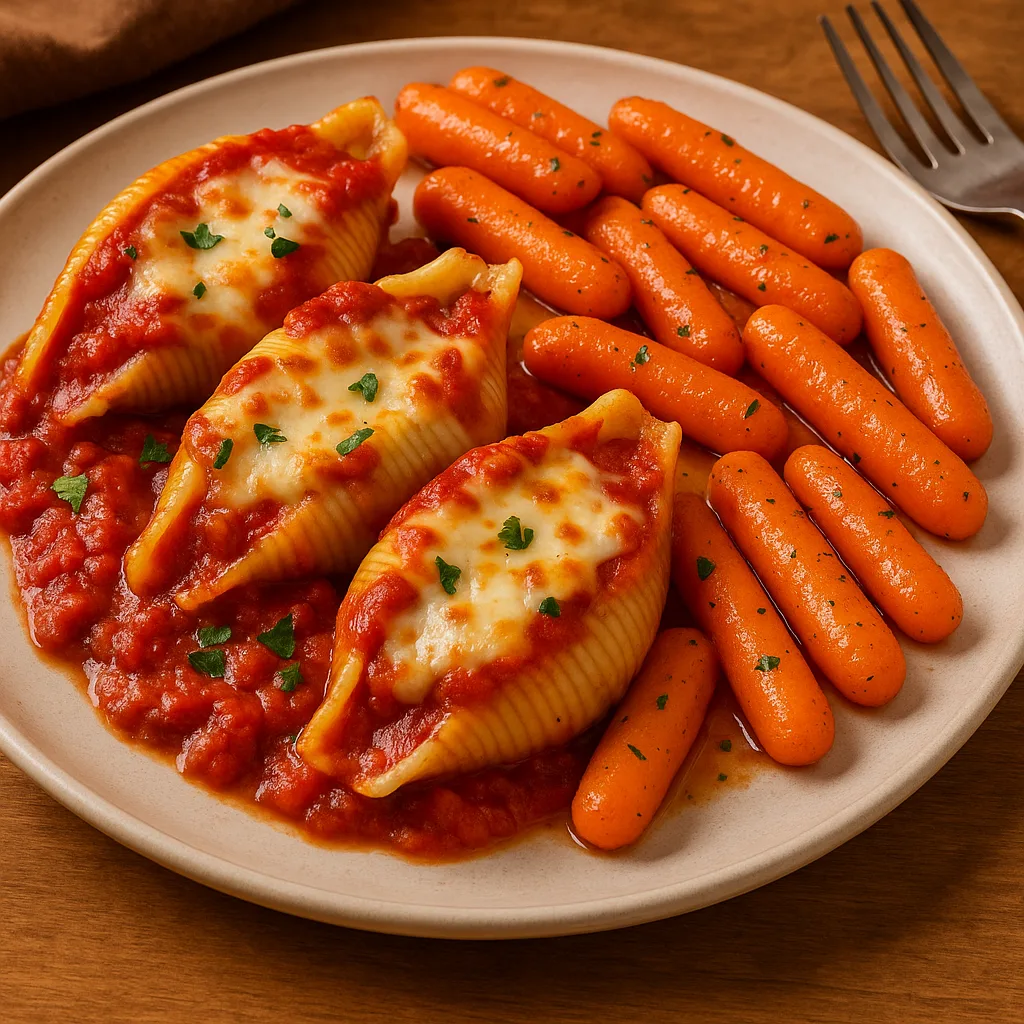 Stuffed Pasta Shells with Marinara and Melted Cheese