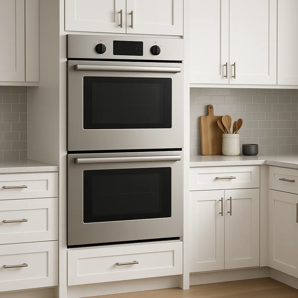 Stainless Steel Double Oven Situated in a Contemporary Kitchen Environment