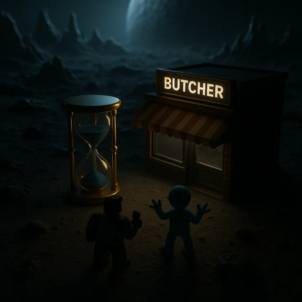 Two Diminutive Figures—one Exhibiting a Blocky
