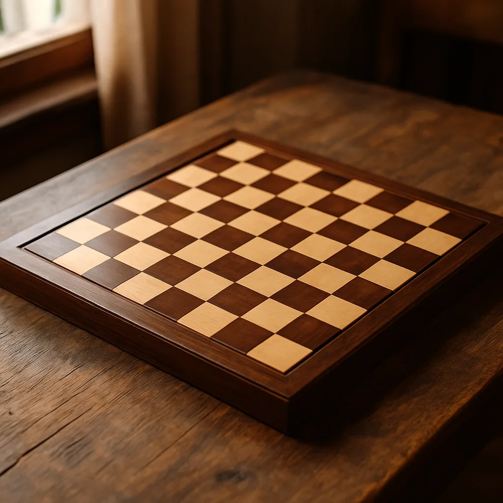 Realistic Photo of a Wooden Chessboard
