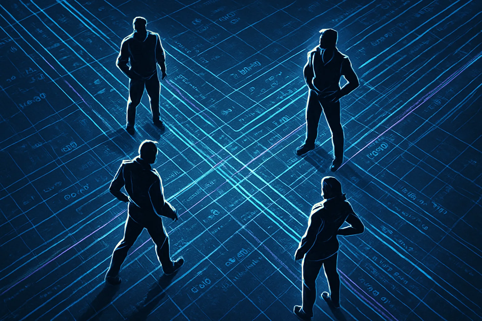Four Figures with Distinct Postures Converge