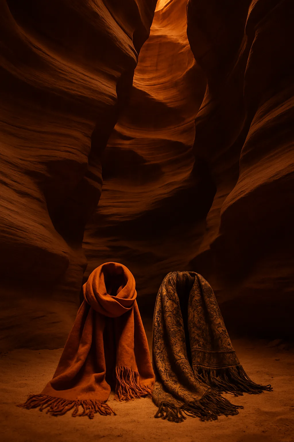 Two Diverse Stoles Rest Within a Layered Rocky Canyon