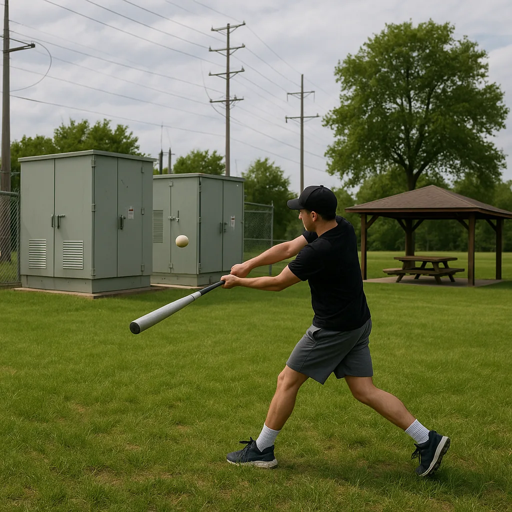 Person Swings a Bat to Hit a Ball