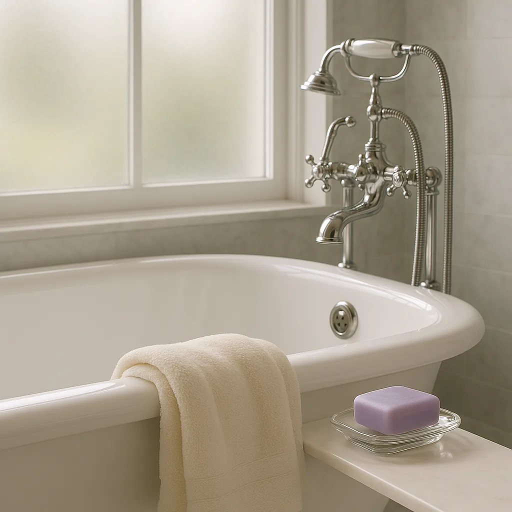 Lavish Bathroom Features a Pristine White Bathtub