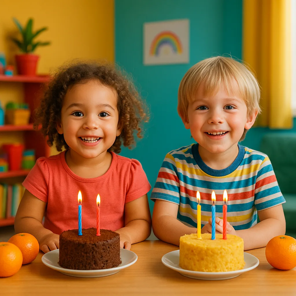 Two Young Children Sitting at a Wooden Table