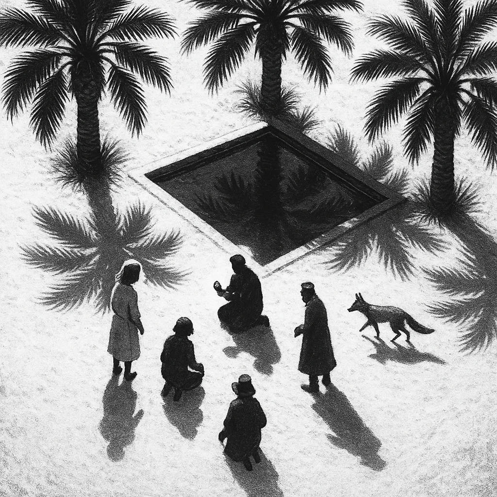 Secluded Oasis with Palm Tree Crowns
