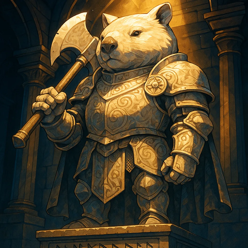Majestic Marble Statue of a Wombat Knight Stands