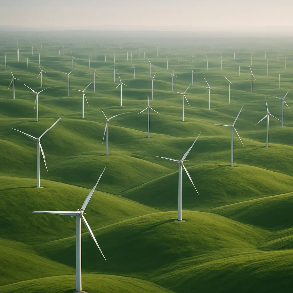 Vast Array of Hundreds of Sleek Wind Turbines Stretches