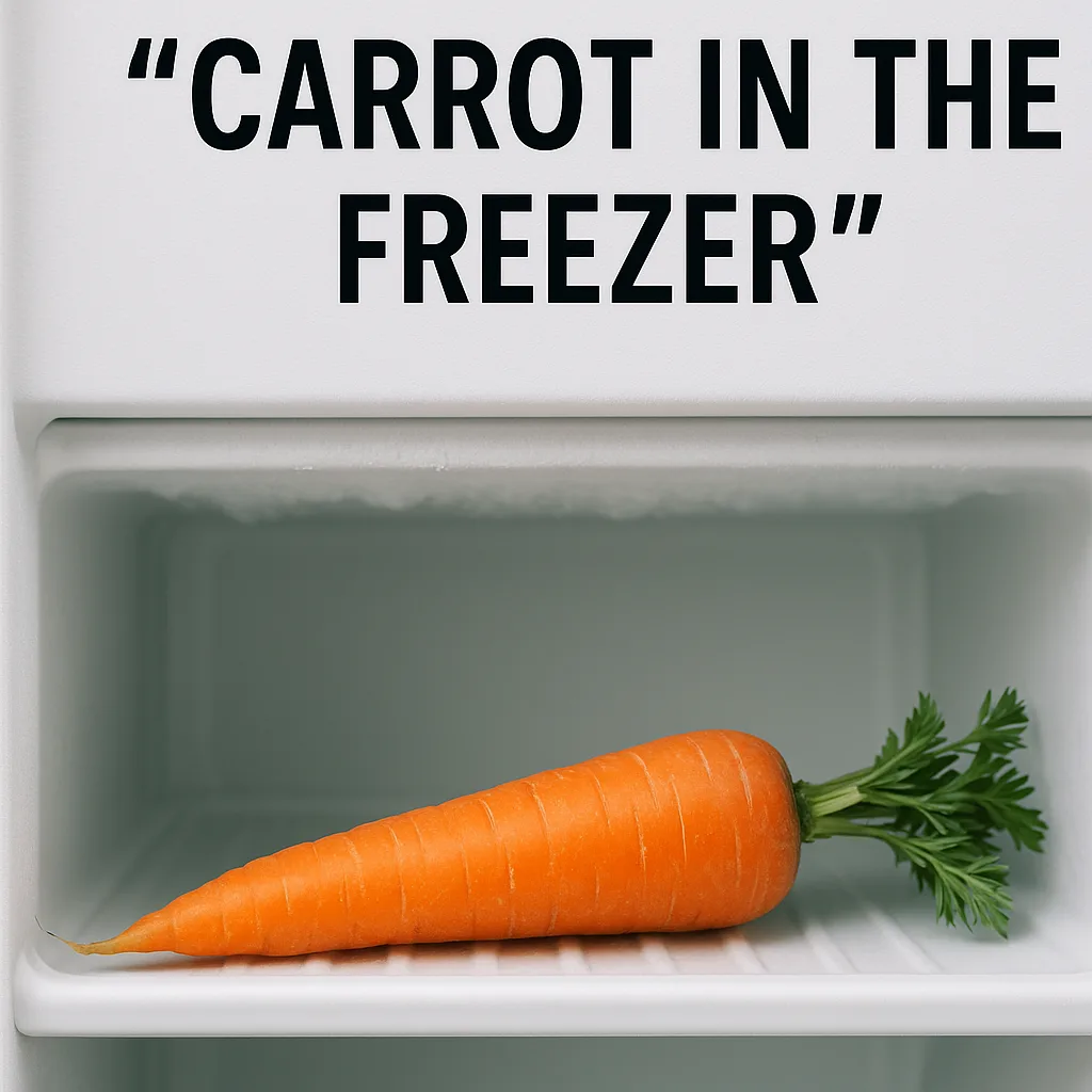4-word Sentence About "carrot" and "freezer" Enclosed in Quotation Marks