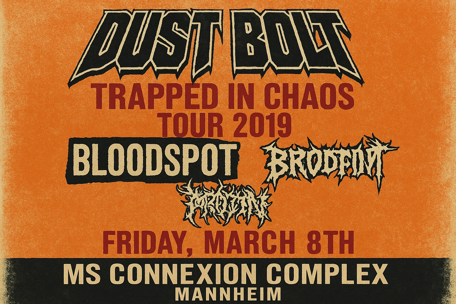 Concert Poster for Dust Bolt's "Trapped in Chaos Tour 2019"