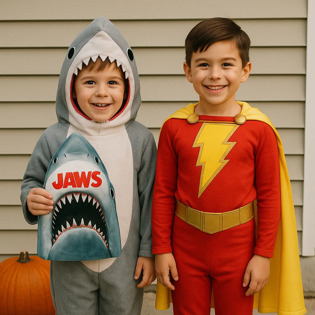 Two Children in Halloween Costumes