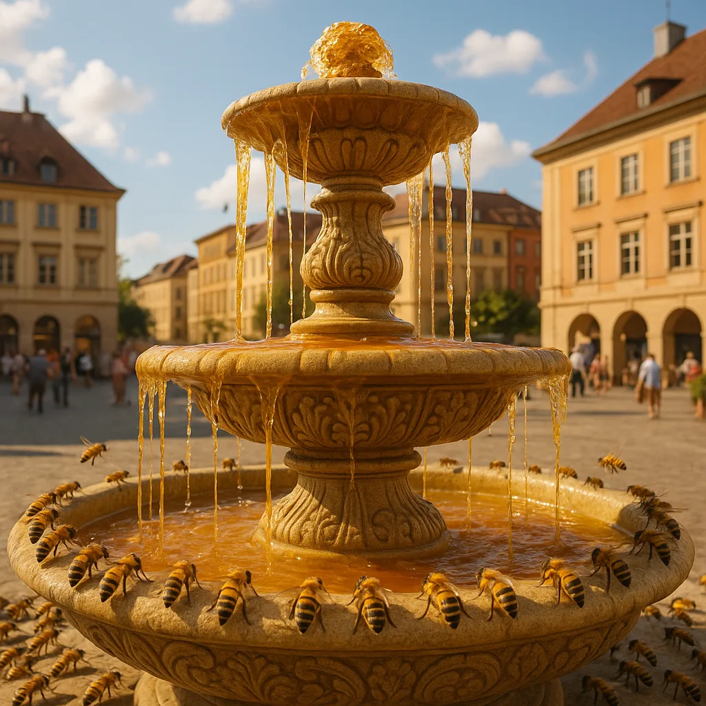 Magnificent Fountain Pours Forth a Golden Liquid That Resembles Honey