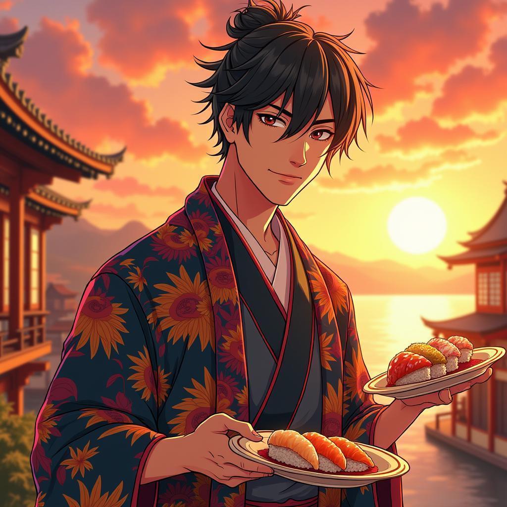 Kimono Server Presents Sushi in Anime Advertisement