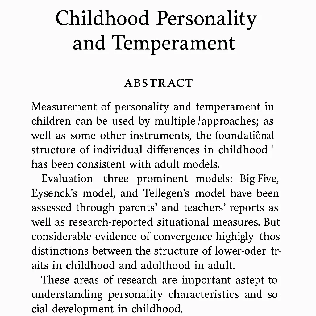 Research Paper Titled "Childhood Personality and Temperament"