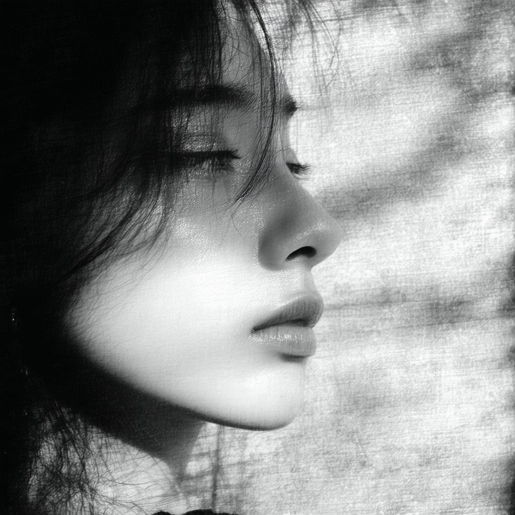 Melancholy Girl in Grainy Vintage Black and White