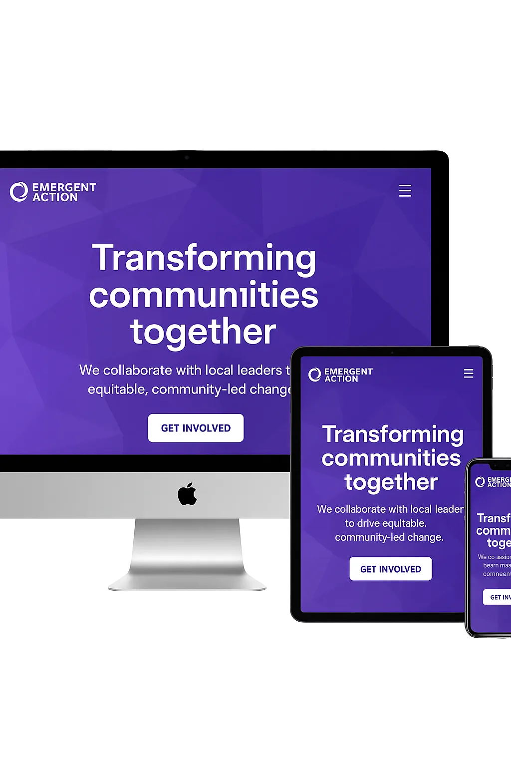 Website Homepage with "Emergent Action" Branding Displayed on Apple Devices