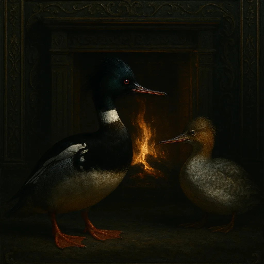 Two Red-breasted Mergansers—one with a Striking Dark Iridescent Green Head