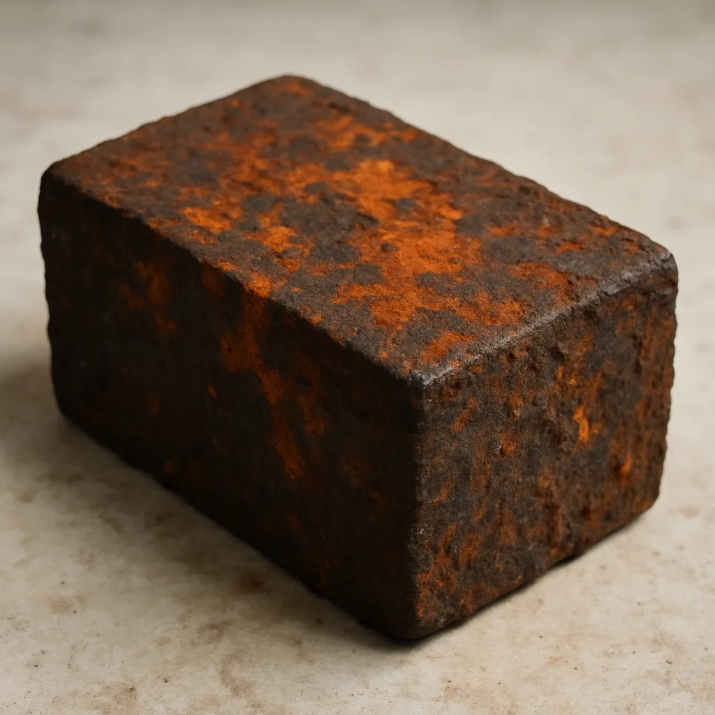 Aged Iron Block with a Surface Coated in Rust