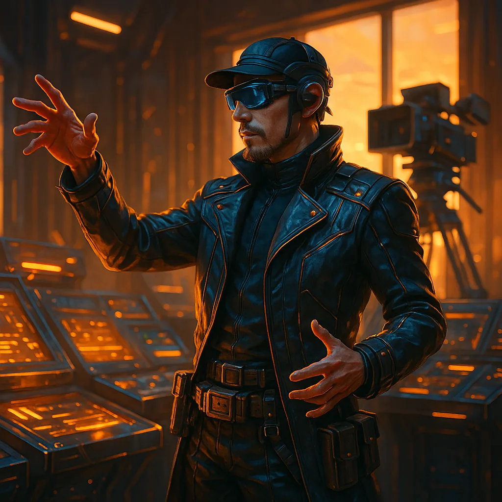 Cyberpunk Director in Futuristic Attire
