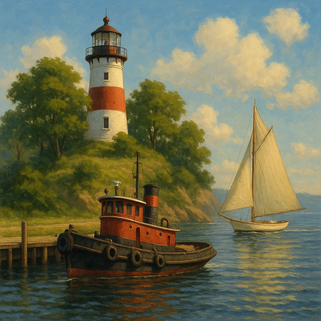 Lighthouse Atop a Small Hill Surrounded by Trees