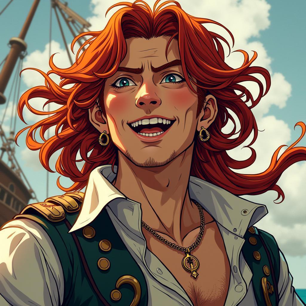 Red Haired Pirate Radiating Joyful Manga Energy