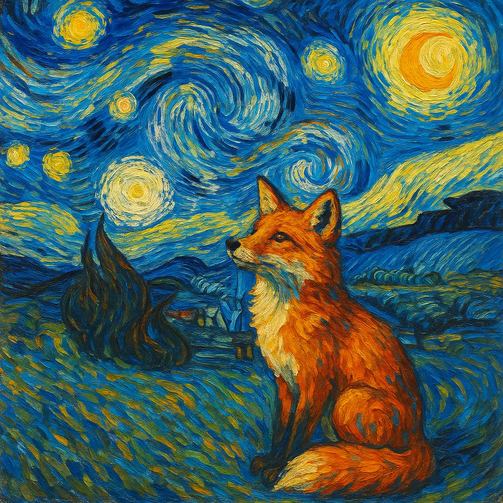 Fox Beneath a Dynamic and Star-filled Night Sky