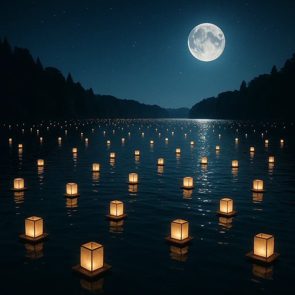 Vast Flotilla of Numerous Tiny Paper Lanterns Drifts Serenely