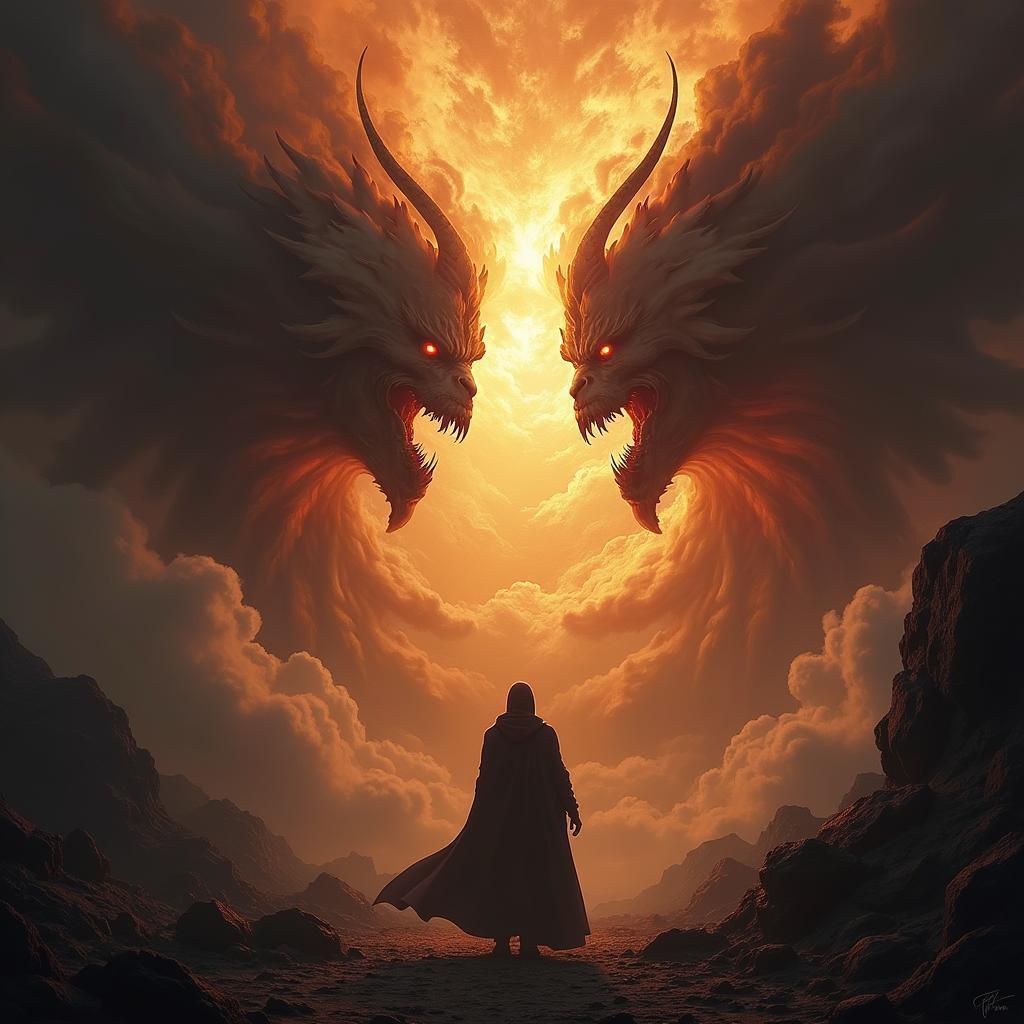 Heaven and Hell Clash on a Dark Game Card