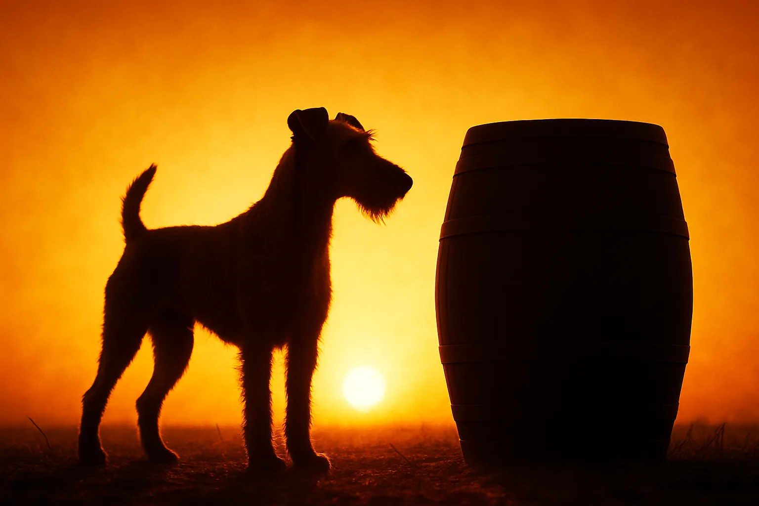 Profile Silhouettes of an Irish Terrier and Barrel