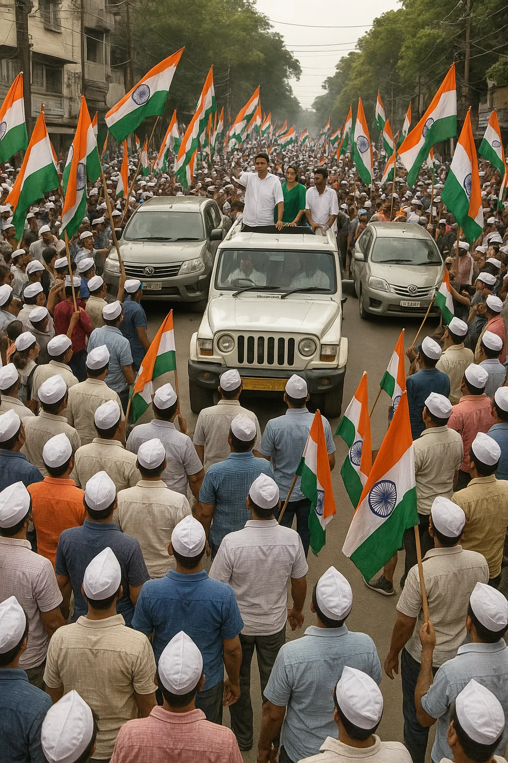 Large Crowd of People Gathered on a Street
