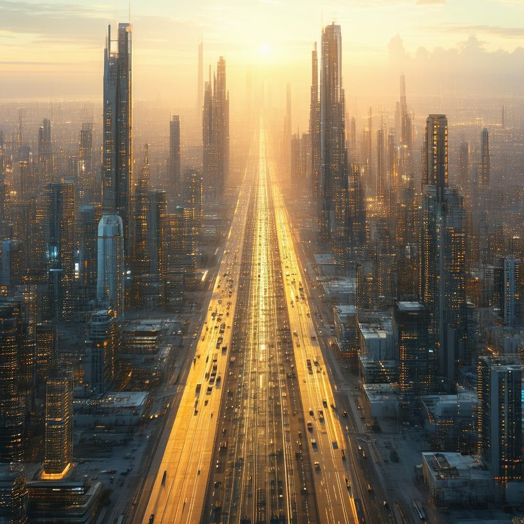 Aerial Sunset Over a Gleaming Futuristic Metropolis