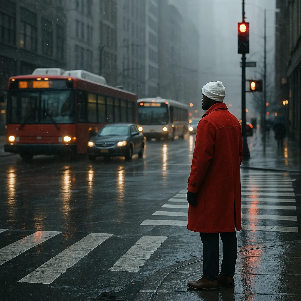 Man in a Red Coat and White Hat Stands