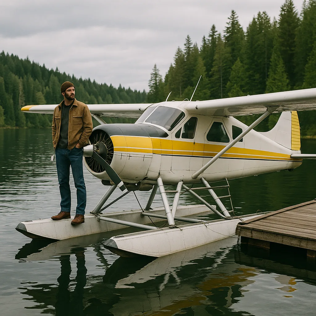Man Stands on the Float of a Seaplane