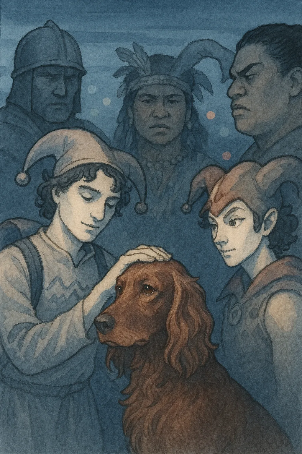 Clean-shaven Jester with Wavy Hair