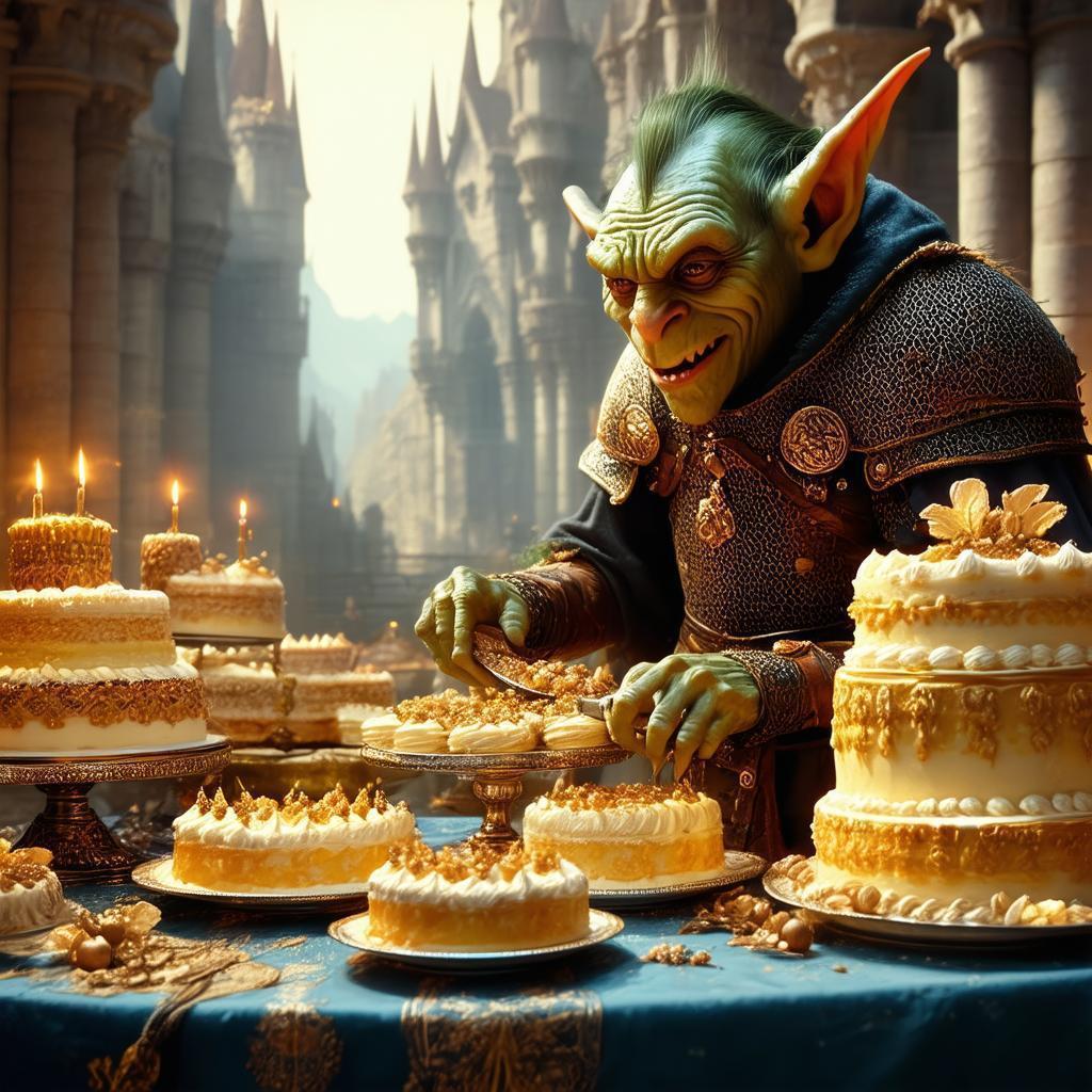Medieval Goblin Feasts on Cakes in Grand Castle