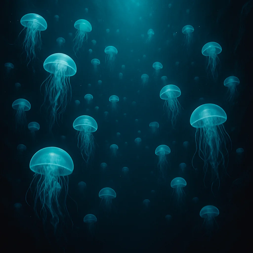 Massive Swarm of Glowing Jellyfish Drifts Serenely