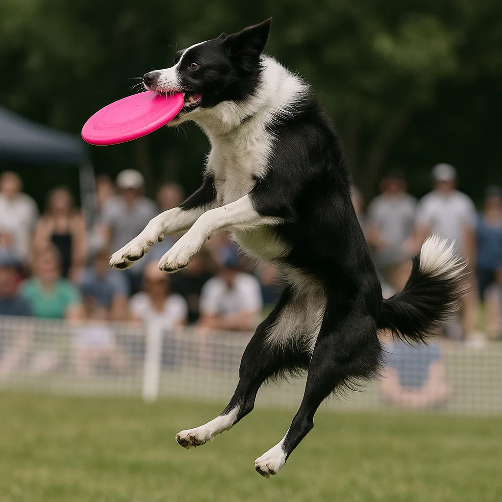 Black and White Dog Leaps