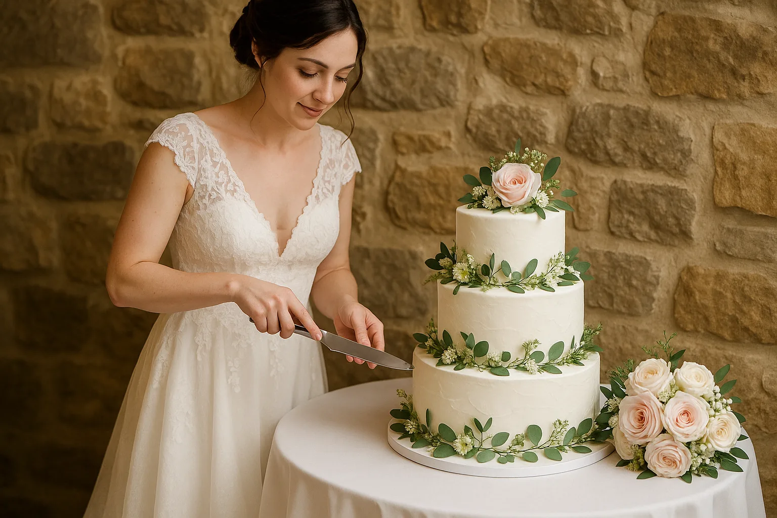 Woman in a White Lace Wedding Dress