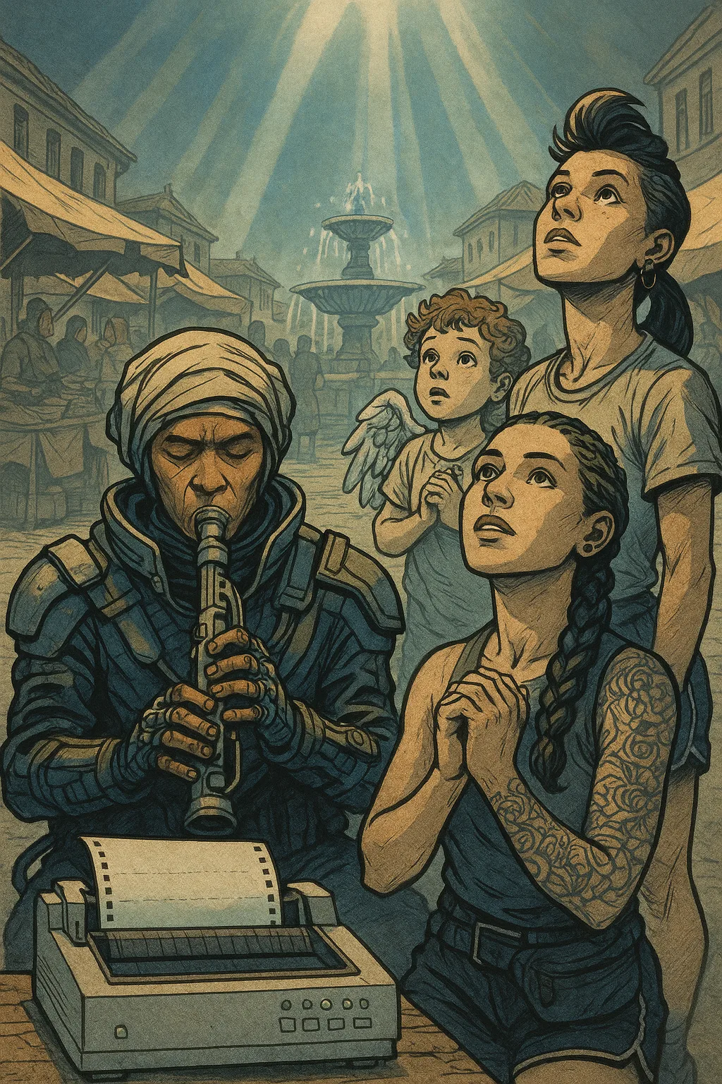 Centered in a Bustling Village Square Complete