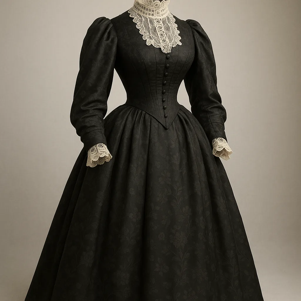 Gown from the Victorian Era Characterized by a High Collar