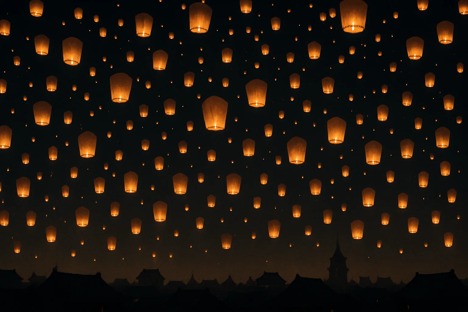 Vast Multitude of Glowing Paper Lanterns Drifts Slowly Upwards