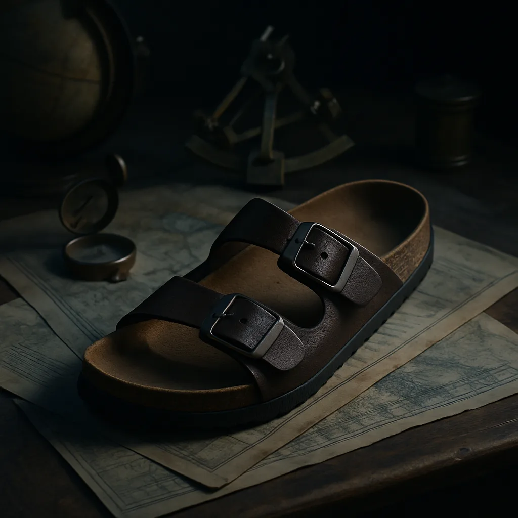 Single Sandal on an Antique Explorer's Desk