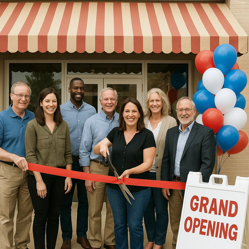 Group of People Stand in Front of a Storefront